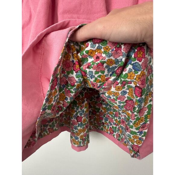 Mini Boden Pink Corduroy Ruffle Slv Trapeze Dress Floral Lining Girls 6-7Y D12 - Picture 4 of 5